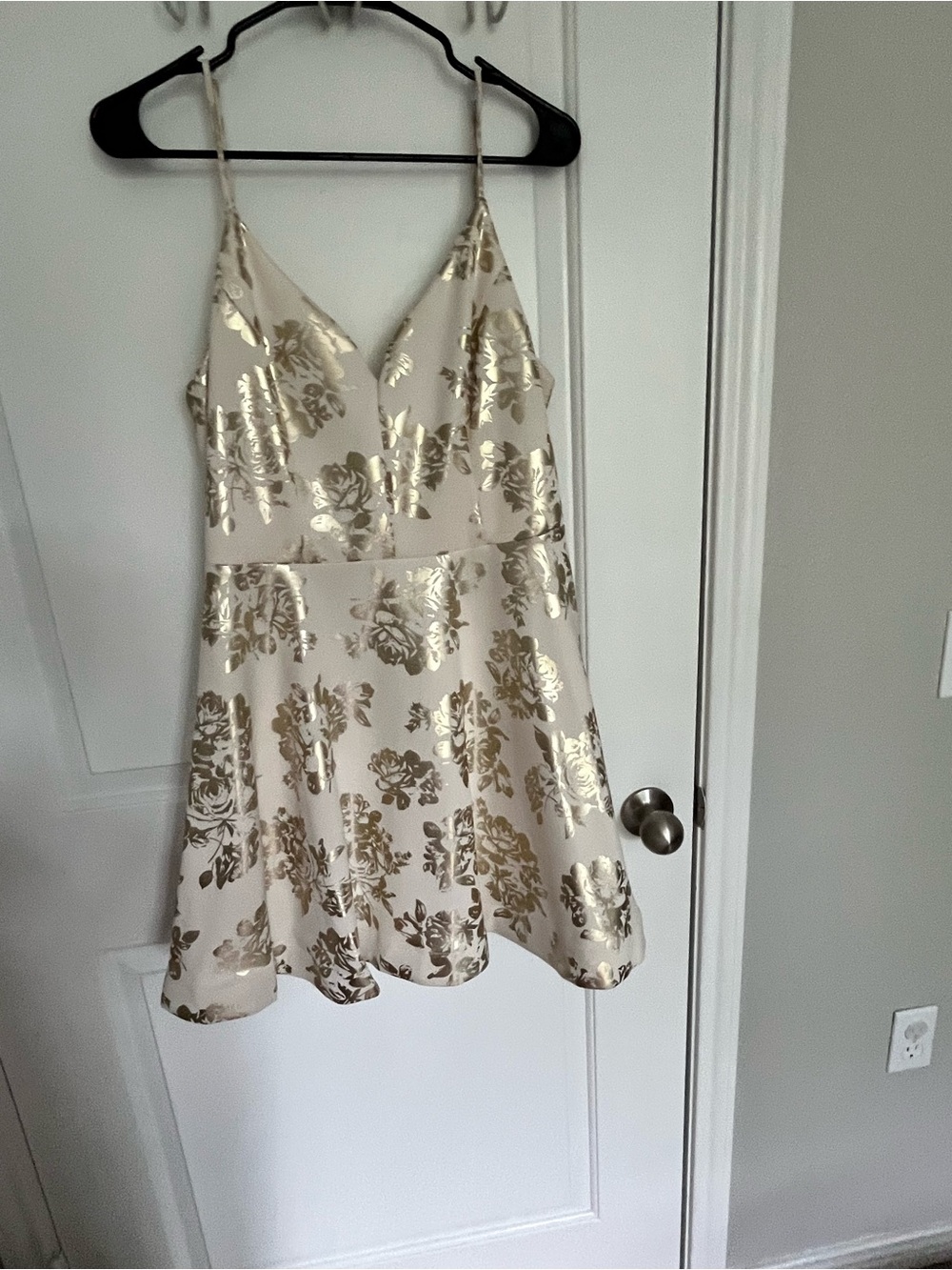 B Darlin Ivory Mini Dress with Gold Floral Foil